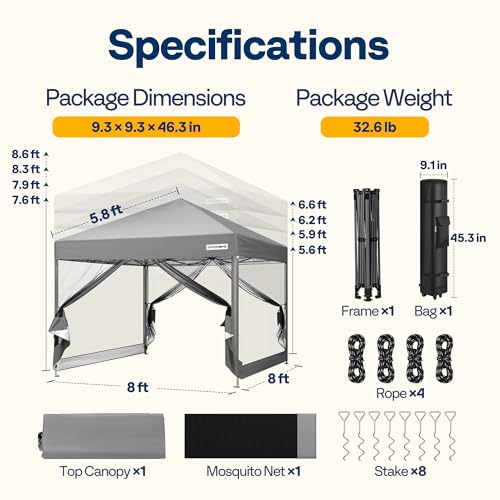 Image of VIVOHOME 8x8ft Outdoor Screen Tent with Mosquito Netting