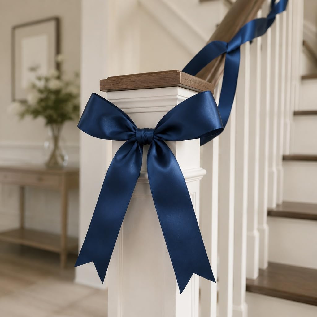 Cinta de satén azul marino de 1-1/2 pulgadas y 50 yardas, cinta de tela de poliéster de doble cara para envolver regalos, invitaciones, boda, ramo de flores y costura