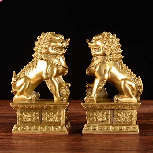 Escultura de león guardián de latón hecha a mano, par de estatuas decorativas miniatura 6