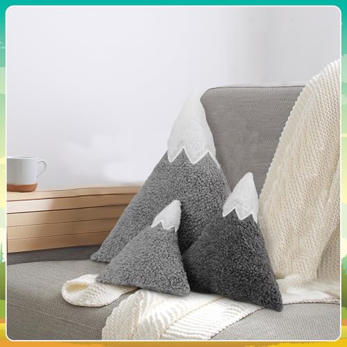 Shellwei 3 Pcs Mountain Shaped Decorative Pillow Sherpa Cute Nursery Playroom Pillow Grey And White Nursery Accessories Kawaii Decorative Pillow Gift Toy For Girls Boy Kids thumb #2