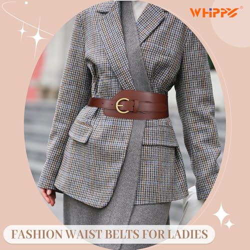 WHIPPY Women Wide Leather Belt for Dresses Fashion Ladies Wide Waist Belt with Gold Buckle2