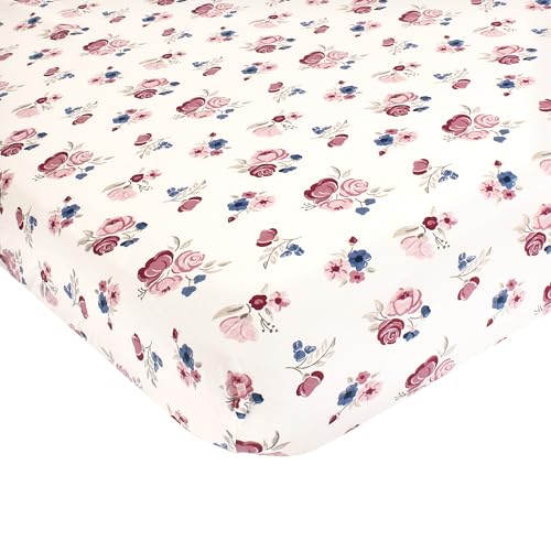 Hudson Baby Unisex Baby Cotton Fitted Crib Sheet, Dusty Rose Floral, One Size