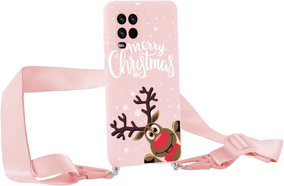 ZhuoFan Funda para Xiaomi Mi 10 Lite 2020 6.57'' AntiChoque Navidad Carcasa con Colgante Ajustable Collar Correa de Cuello Cadena Cordón Case de Suave Silicona para Xiaomi Mi10 Lite 5G, Ciervo1