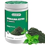 Land Art Organic Spirulina Extra Powder - Mint Flavoured - 100% Pure - 75 Servings - Superfood - Good Taste and Good Smell - 10% Bioactive Chlorophyll - Powerful Source of antioxidants
