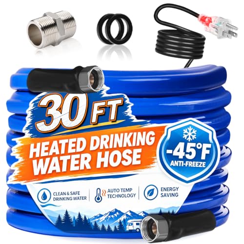 30FT Heated Water Hose for RV, Freeze Protection to -45°F, Lead-Free & BPA-Free, Safe for Campers, Gardening, Livestock, Home Use