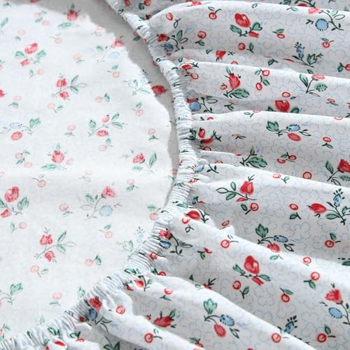 Image of Laura Ashley - Full Size Sheet Set, Crisp & Lightweight Cotton Percale Bedding with Fitted Sheet and Pillowcases, Floral Room Decor, Deep Pocket, College Dorm Room Essentials (Aylesmore Ditsy Red)