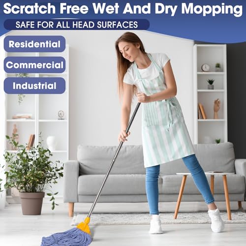 Image of Eccliy 6 Pack Commercial Mop Heads Replacement Heavy Duty 18 oz Loop End Cotton String Wet Mop Refills Washable Absorbent Reusable for Industrial Home Tile Wood Concrete Floor (Blue,Orange)