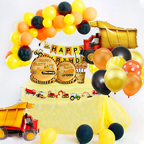 DreamJing 80-delige kinderverjaardag bouwplaats * bouwwagen-fietsbagger * - bouwplaatsen party-set met beker borden… - Image 5