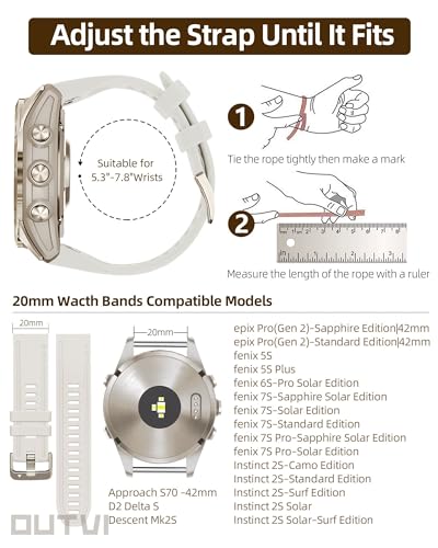 Garmin fenix 5s/6s/7s Pro Solar Silicone Light Gold Bands Replacement for Women