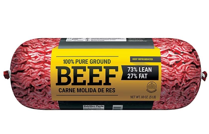 Pure Ground Beef is a ready-to-cook option for a range of beef-based recipes. Ideal for making burgers, sprinkling on pizza or mixing into your favorite casserole or sauce, this lean ground beef contains only 27% fat. [ 80 oz , 5 lb ]