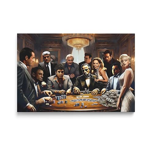 Genérico Cuadro Gangsteres Famosos, Decoracion Peliculas Mafia - Cuadro Lienzo Enmarcado para Habitacion, Salon y Oficina (60 x 90 cm)