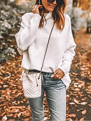 Image of ANRABESS Womens Turtleneck Long Sleeve Sweater High Low Hem Casual Winter Pullover Knit Tops A87bai-XS Cream White