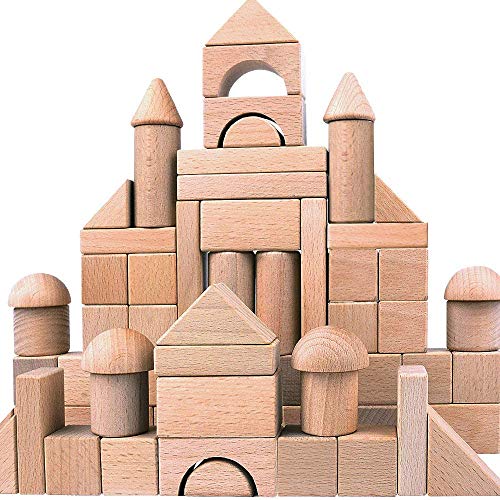Wooden Building Blocks Set for Kids - Stacker Stacking Game Construction Toys Set Preschool Colorful Learning Educational Toys - Geometry Wooden Blocks for Boys & Girls (80pcs)