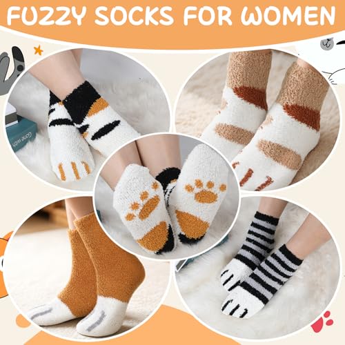 Abeillo 6 Paar Kuschelsocken Damen,Süße Katzensocken aus Korallenfleece,Dicke Warme Wintersocken Haussocken,Katzenpfoten Schlafsocken für Winter,Weihnachten