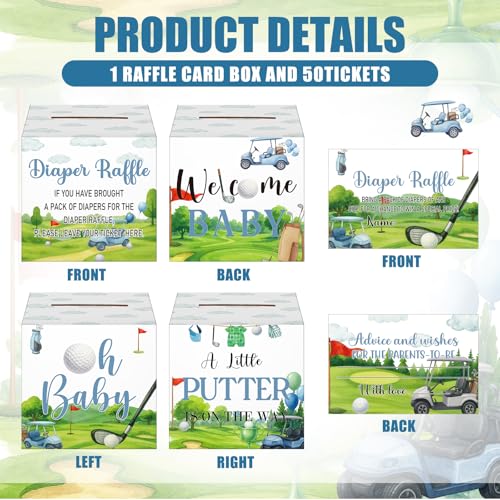 Image of Teling 51 Pieces Diaper Raffle Tickets with Card Box,Golf Style