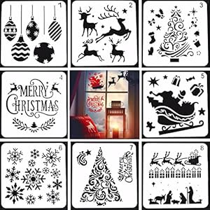 Kerst Stencils Set 8PCS Kerst Schilderij Stencil Sneeuwvlok Stencils Kerst Sjablonen Template Kerst Sjablonen Voor…