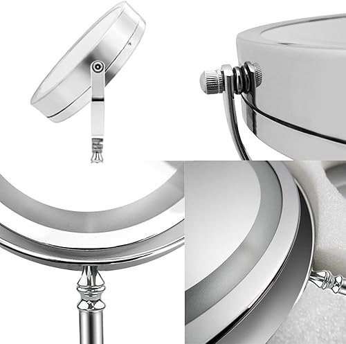 Miniatura 5 de Espejo cosmético de doble cara de 8 pulgadas con espejo de control táctil, espejo de tocador con aumento de 10 x con 3 luces LED de colores, espejo