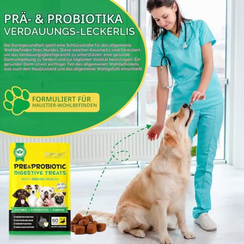Probiotika für Hunde, Erbesserte Verdauung & Immunsystem, Fördert die Gesundheit der Haut und Saisonale Allergien Unterstützen, Gut für Die Immunität, Entengeschmack