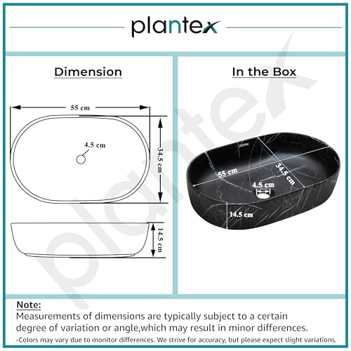 Image of Plantex Ceramic Black Washbasin /Oval Tabletop Hand Wash Basin for Bathroom /Designer Washbasin Sink for Home /Office (22x13.5x6 Inch - Marble Finish)