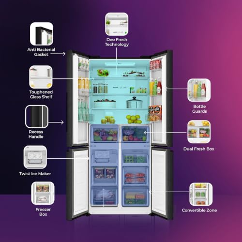 Image of Haier 520 L 3 Star Lumiere Frost Free Triple Inverter French Door Side by Side Refrigerator (HRB-600EK, Ebony Black, Magic Convertible Zone, Deo Fresh Technology, 2026 Model)