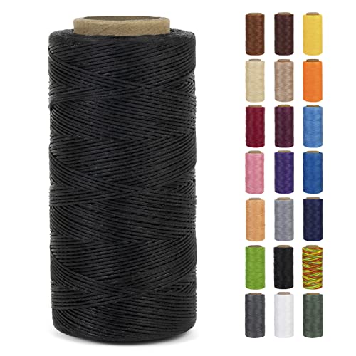 LEREATI Waxed Thread, 284 Yards 150D 0.8mm Leather Sewing Thread Flat Waxed Cord