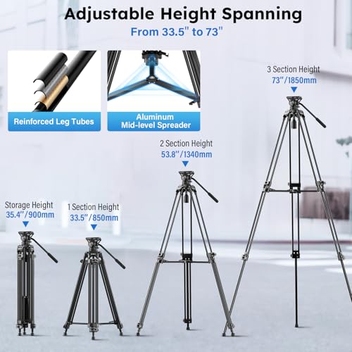 Image of SIRUI Video Tripod with 360 Degree Fluid Head, 73 inch Heavy Duty Tripod with Quick Release Plate for DSLR, Professional for Camera, Film, Camcorder, Payload 22lbs /10kg, AVT-11