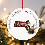 Evans1nism All Come Home for Christmas Christmas Acrylic Ornament Massachusetts State Buffalo Plaid
