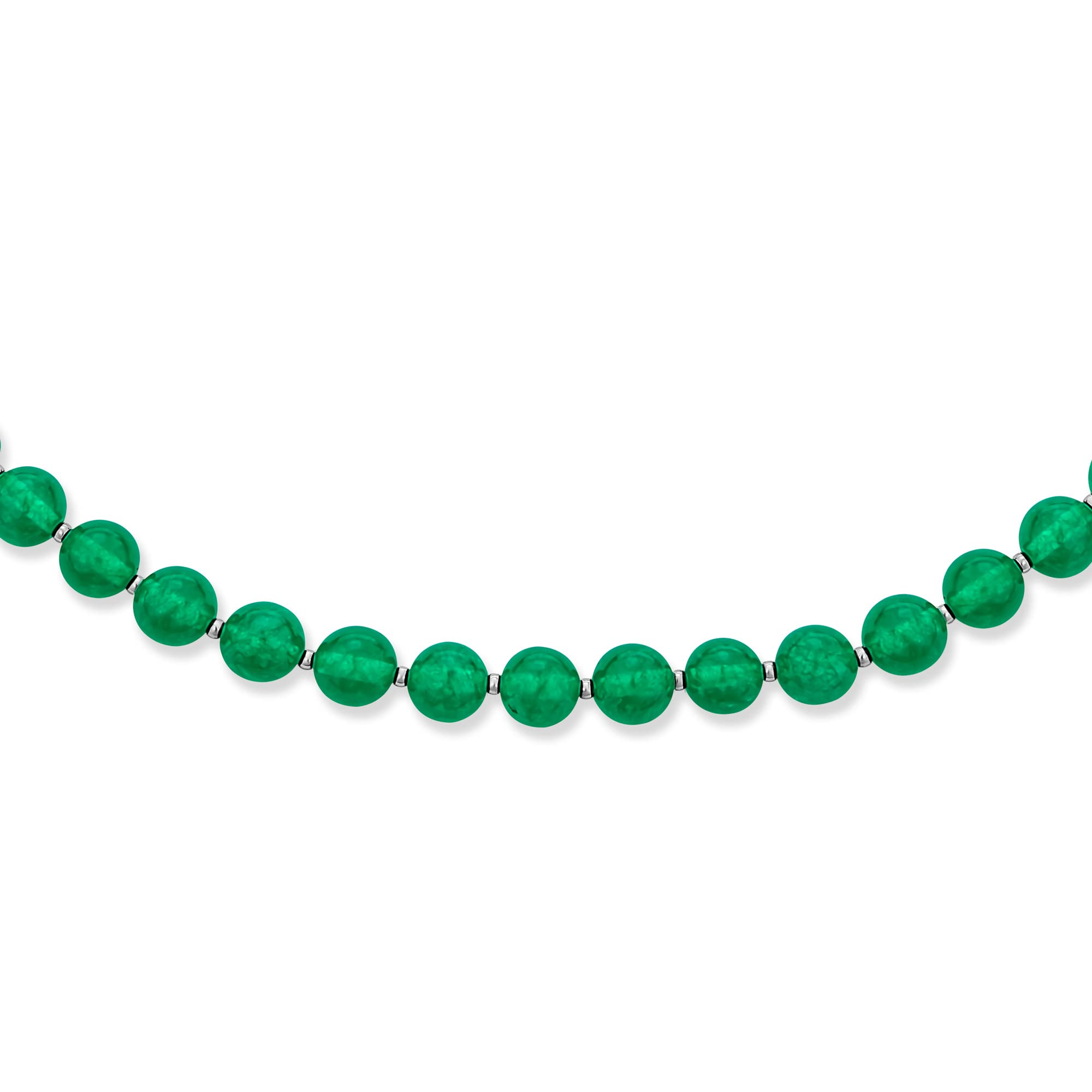 Bling Jewelry Collana lunga di perle a sfera da 7MM semplice in agata verde tinta, giada simulata per donne, argento sterling .925, 19 pollici.