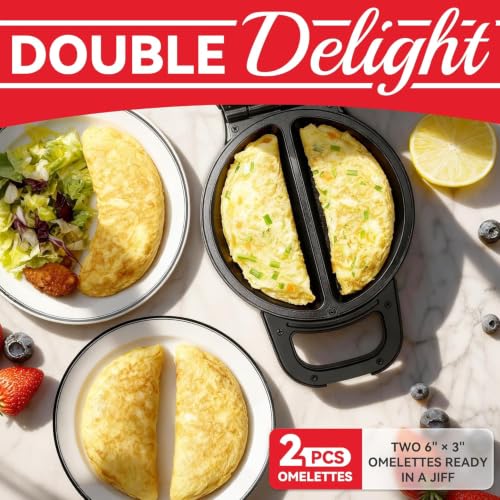 Image of Delavala Breakfast Egg Cooker & Omelette Maker, Dual Section Non-Stick Electric Maker for Omelets, Frittata, Pancakes, Pizza & Snack Pockets, Quick Cooking Compact Kitchen