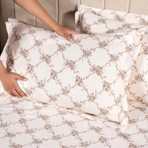 Image of Home Elegance from House of Mytrident | Linen Feel Bed Sheet for Double Bed King Size with Two Pillow Covers | Ultrasoft | Floral 274cm x 250cm | myTrident - Elm Brown