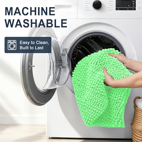 Image of Smiry Thick Chenille Bathroom Runner Rugs 44x24, Extra Absorbent Striped Bath Mat, Machine Washable, Rubber Backing, Long Bath Rugs for Bathroom, Tub & Shower, Home Decor Accessories, Mint Green
