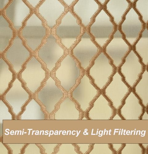Image of IVAZA Heavy Premium Polyester Beautiful Moroccan Trellis Design Transparent Net Curtains | Modern Parde for Living Room Bedroom | Home Office Screens Door- 7 Feet (Pack of 2) Light Brown
