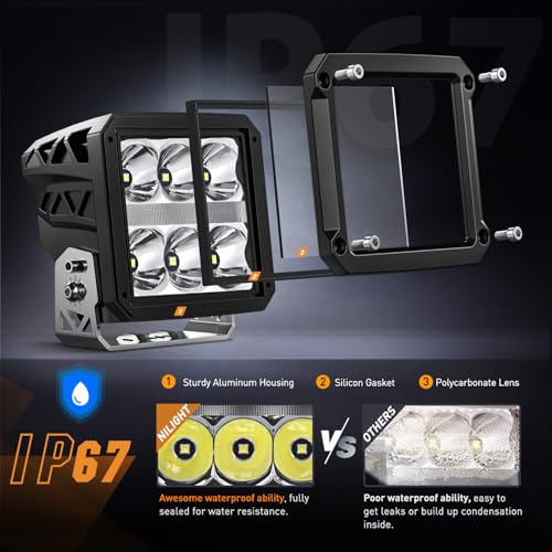 Image of Nilight LED Pod Lights with Amber DRL 4 Inch 60 W Square 6487 LM Super Spot Light w / 16 AWG Wiring Harness Kit for Auxiliary Offroad Driving LED Work Lights for Truck UTV ATV SUV 4x4 Jeep