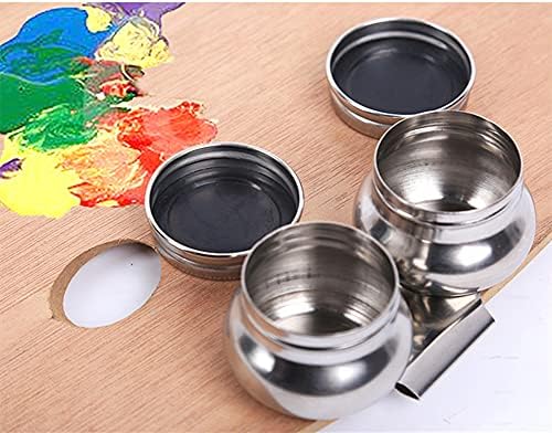Stainless Steel Palette Cup,Large Mouth Double Dipper with Lid and Clip, Oil Container for Acrylic or Oil Paint (Silver)