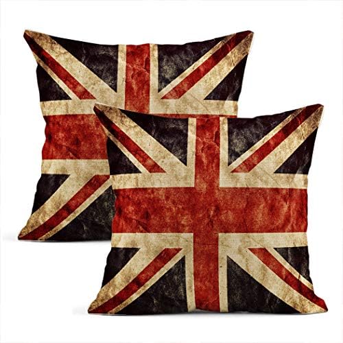 Meowjoy Set of 2 Cushion Covers Print Linen The United Kingdom Union Jack Flag Vintage Retro High Pillowcases Car Sofa Bedroom Home Decor Gifts for Family Friends 20x20 inch