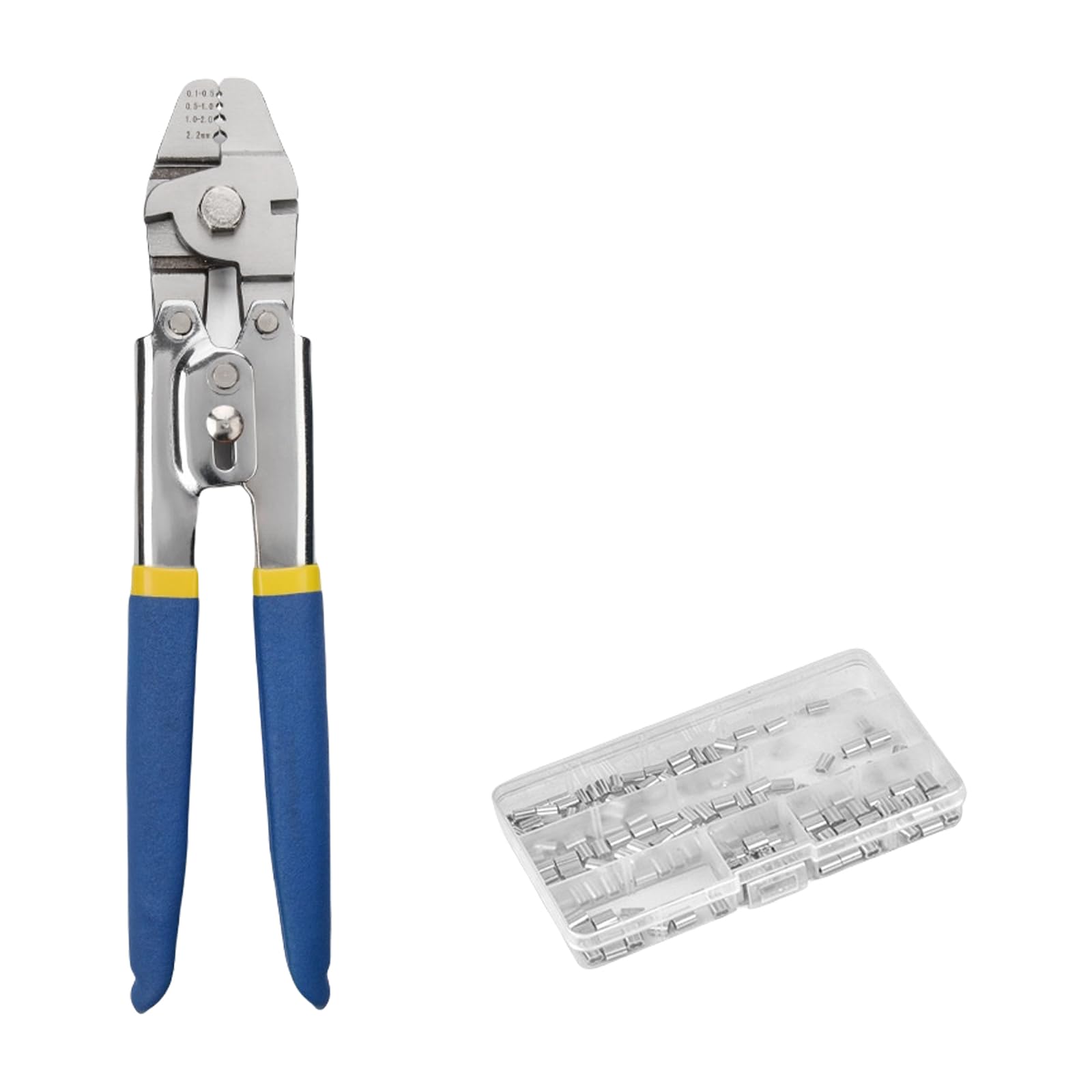 Wire Rope Crimping Tool Cable Swaging Crimper and Aluminum Crimping Ring Sleeve for Fishing Line Up to 2.2mm Pliers Aluminum Ring Sleeve