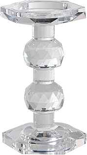 Benjara 7 Inch Candle Holder, Crystal Glass Solid Turned Pillar, Clear