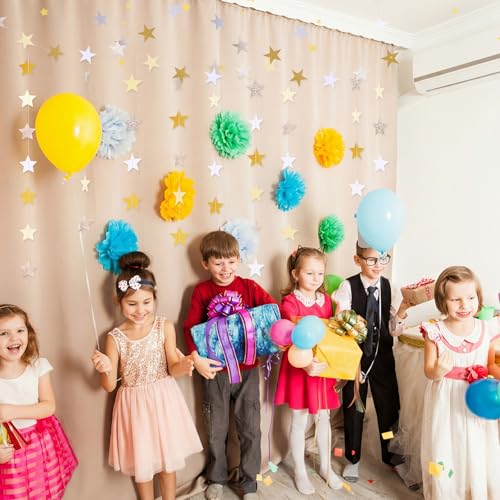 Image of Patelai 130 Feet Glitter Star Garland Banner 2026 Party Decoration Double Side Star Hanging String Streamer Paper Twinkle for Graduation Wedding Birthday (Glitter Gold and Champagne Gold,White)