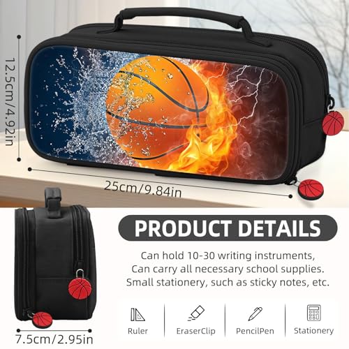 Image of Basketball Pencil Case for Boys - Large Pencil Pouch for Boys with Zipper Compartments & Handle - Big Capacity Pen Organizer Box Bag for Kids Teens School Supplies