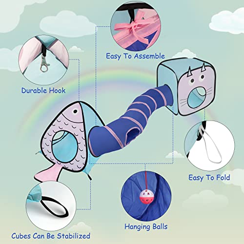 Rypet Cat Toy Tunnel And Cubes Bundle - Interactive Crinkle Collapsible Cat Tube And Foldable Cubes Playground For Kitty, Rabbit, Puppy, Ferret Hiding Hunting And Resting (3 In 1 Set) #TOP2