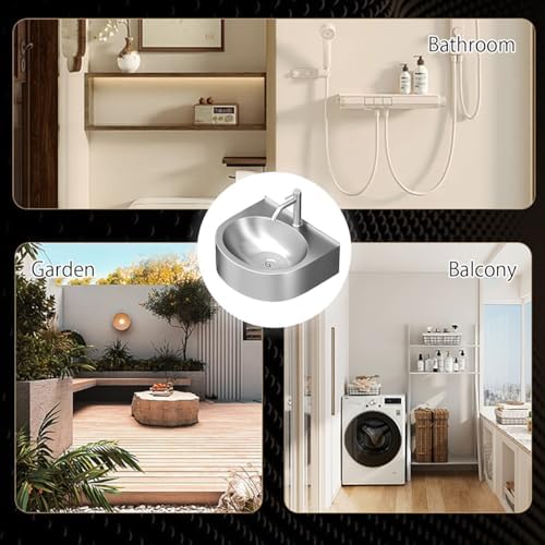 Stainless Steel Corner Sink, Wall Mount Utility Sink for Small Spaces, Compact Vanity Lavatory Basin for Efficient Hand Washing,Silver,Silver