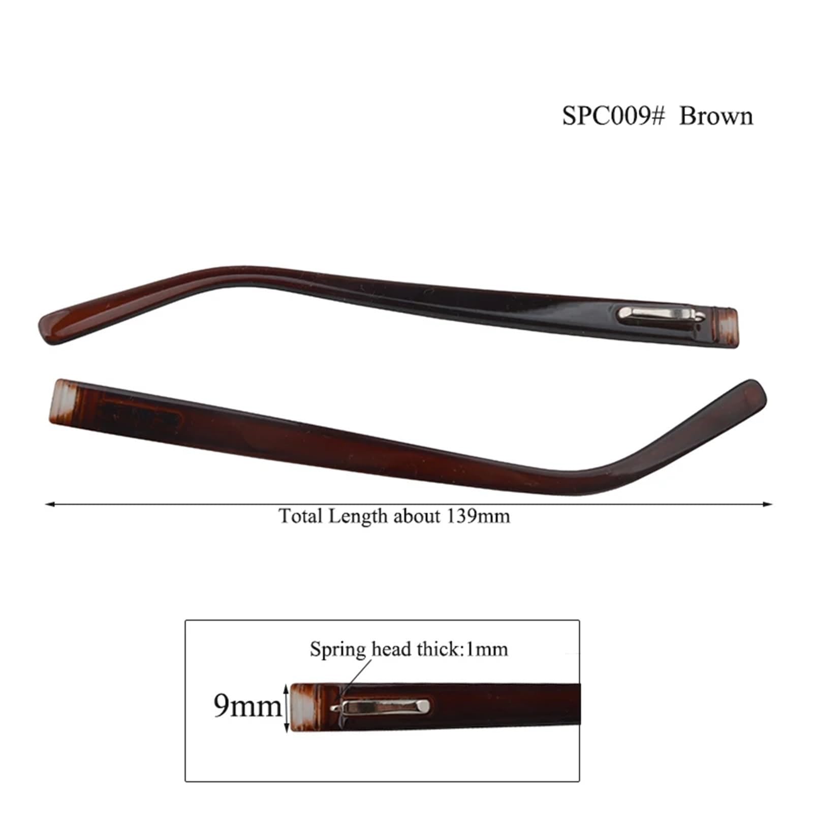 Occhiali da Vista Gamba a Molla 1 Paio 6.8mm 9mm PC Primavera Occhiali da Vista Tempio Gamba in plastica Punta Telaio 'Ottica Parti di Riparazione Nero Marrone