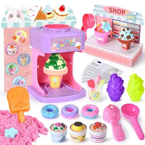 BuzzoXerex Heladero para Niños, Cocina Juguete Accesorios, 37 Piezas Juguete Montessori Comiditas, Creativo Regalo para Niños y Niñas de 3 4 5 6 7 8 Anos
