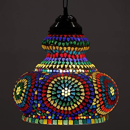 Surahi Shaped Large Glass Mosaic Hanging Lamp for Living and Home Decoration Turkish Lamp Multicolour Handcrafted in India