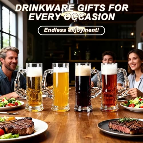 Image of WRINGO Beer Mugs Set of 2, 550ML Glass Mug with Handle, Large Big Heavy Mugs for Freezer, Multipurpose Mugs, Dishwasher & Microwave Safe (BR-09)