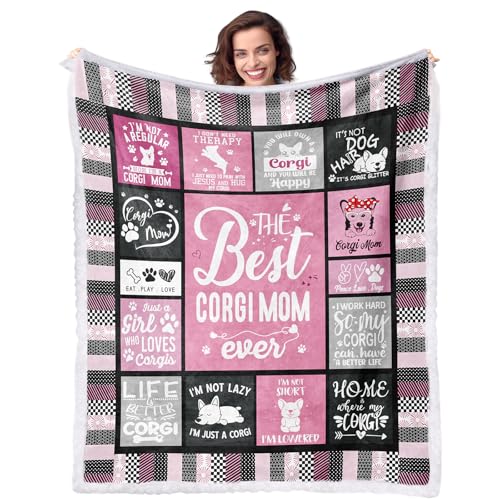 standhustle Corgi Mom Sherpa Blanket for Dog Lovers Women Best Corgi Mom Ever 50”x60” Sherpa Blanket Christmas Dog Themed Gifts for Girls