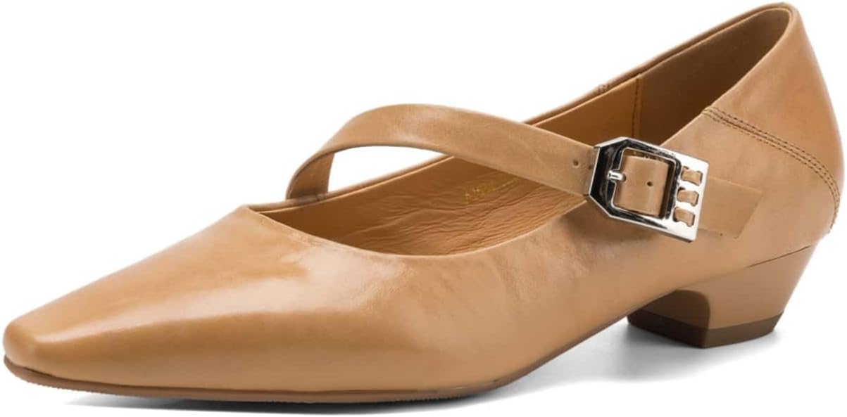 TinaCus Women's Adjustable Buckle Mary Jane Shoes Genuine Leather Handmade Pointed Toe Dress Pumps