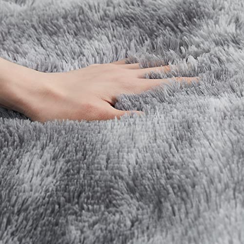 Jkmax Shag Area Rug 5 X 7 Feet, Ultra Soft Fluffy Rugs For Living Room Bedroom Nursery, Light Grey Upgrade Non-Slip Tie-Dyed Rugs, Plush Shaggy Carpet For Kids Room, Playroom, Home Decor #TOP4