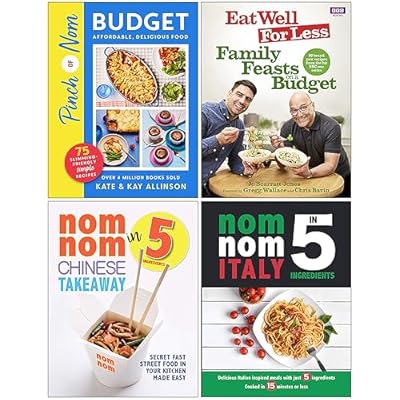 Pinch of Nom Budget, Family Feasts on a Budget, Nom Nom Chinese Takeaway In 5 Ingredients, Nom Nom Italy In 5 Ingredients 4 Books Collection Set
