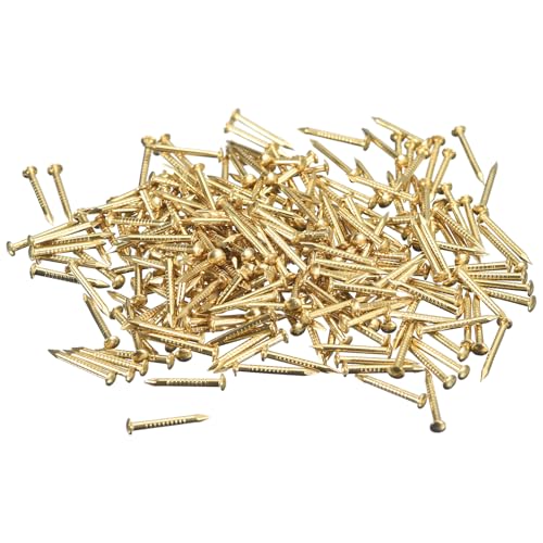 sourcing map 420Pcs Small Tiny Nails 1.2x12mm(DXL) Tiny Brass Nails Hardware Round Head Brass Nail for Wooden DIY Projects Decorative Boxes Household, Brass Tone